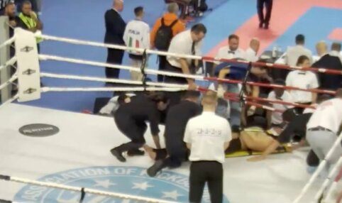 Kraupus incidentas: po lenko spyrio keliu į galvą &ndash; M. Rimdeika i&scaron;gabentas su ne&scaron;tuvais